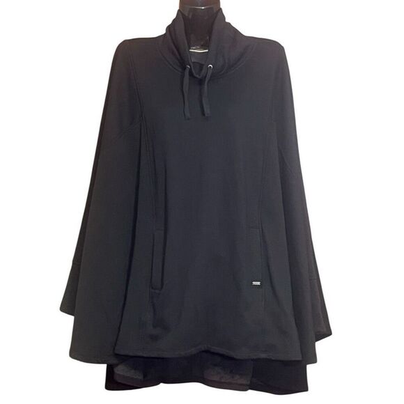 UGG Faux Fur Lined Black Cowl Neck Oversized Cape Drawstring Neck Pockets SZ XL - Picture 1 of 9